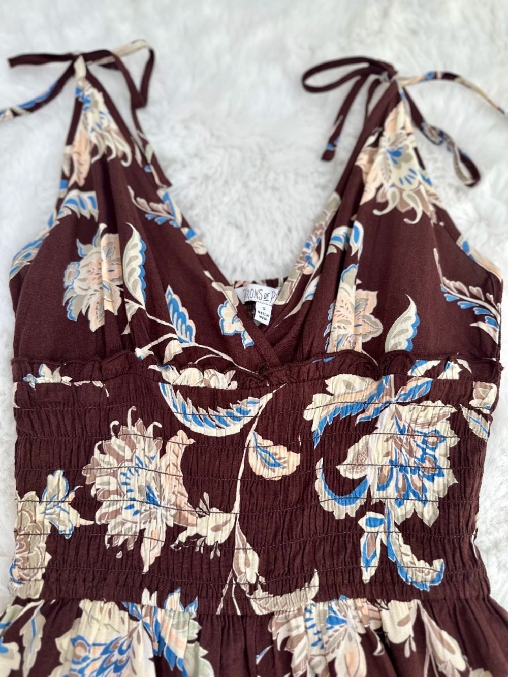 🤎 Patrons of Peace Floral Smocked Wide-Leg Jumpsuit – Dream Brown – Size Small - Picture 2 of 11